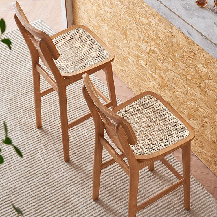 Japanese Woven Ash Wood Rattan Bar Stool