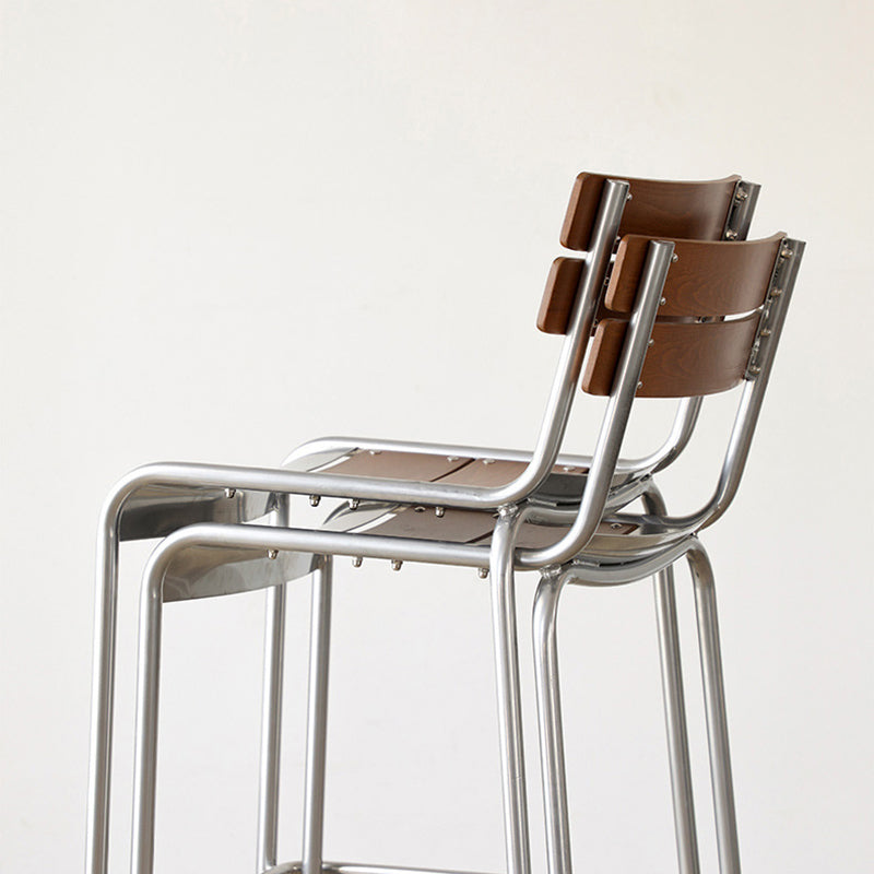 Retro Beech Wood Metal Bar Stool — Walnut