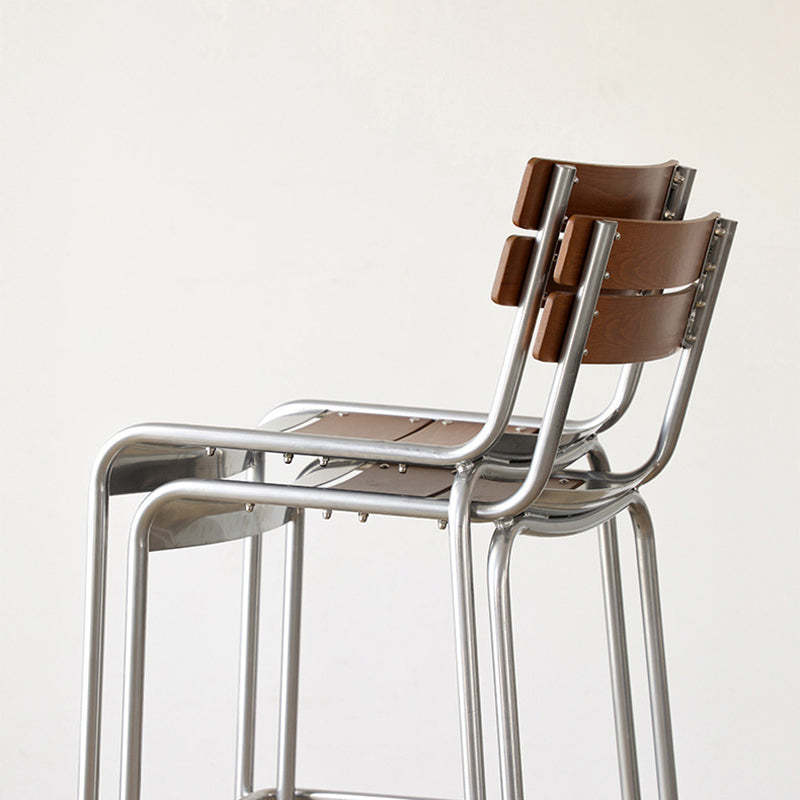 Retro Beech Wood Metal Bar Stool — Walnut