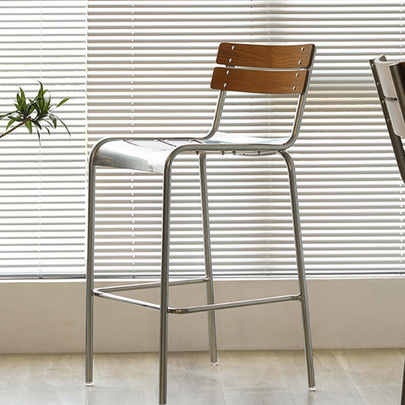 Retro Beech Wood Metal Bar Stool — Walnut