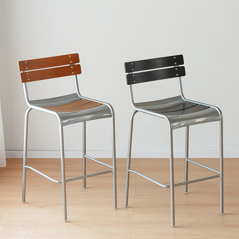 Retro Beech Wood Metal Bar Stool — Walnut
