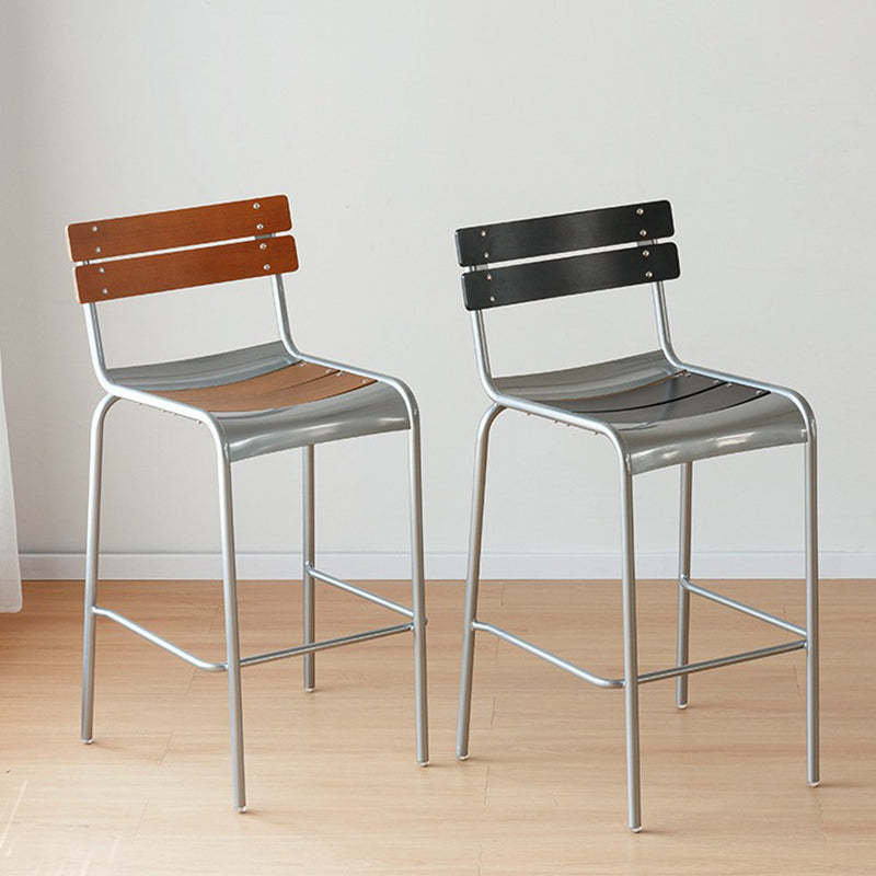 Retro Beech Wood Metal Bar Stool — Walnut