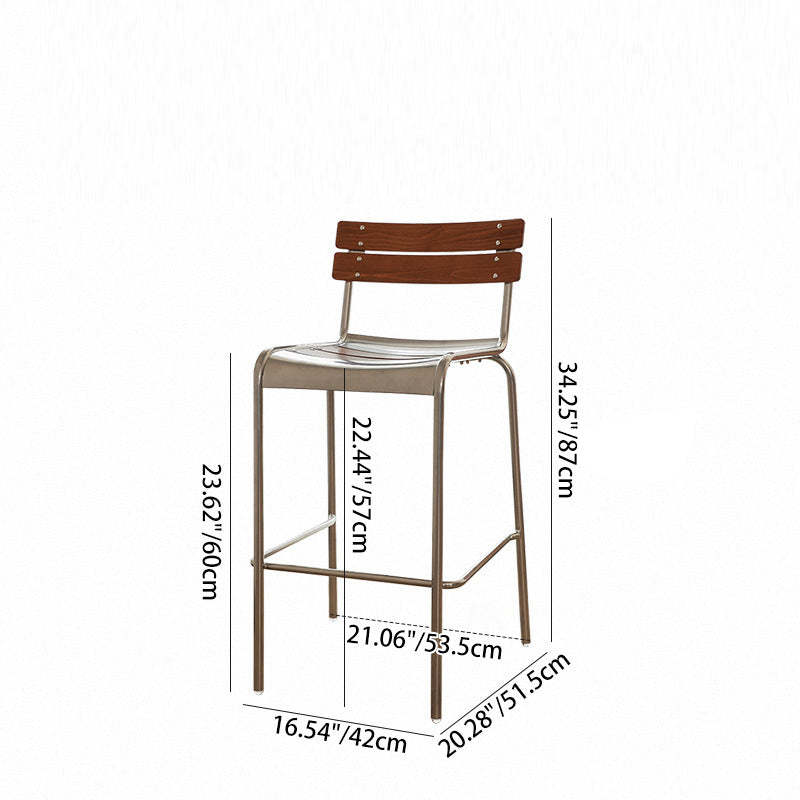 Retro Beech Wood Metal Bar Stool — Walnut