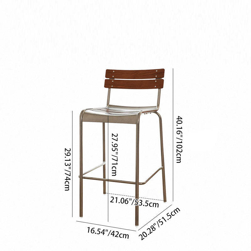 Retro Beech Wood Metal Bar Stool