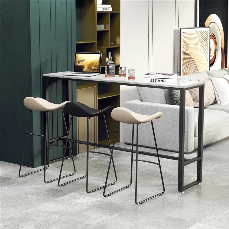 Scandinavian Leather Iron Triangle Bar Stool — Black / White
