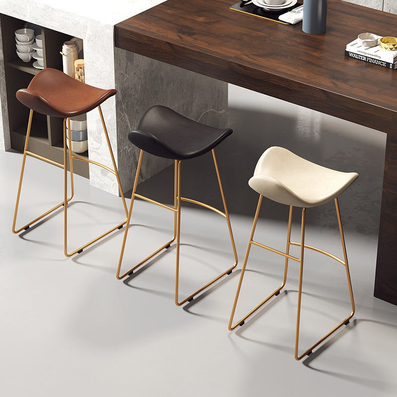 Scandinavian Leather Iron Triangle Bar Stool — White / White