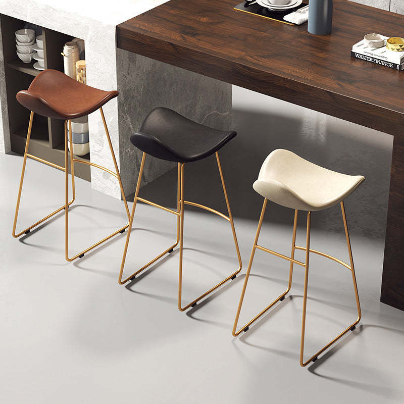 Scandinavian Leather Iron Triangle Bar Stool — White / White