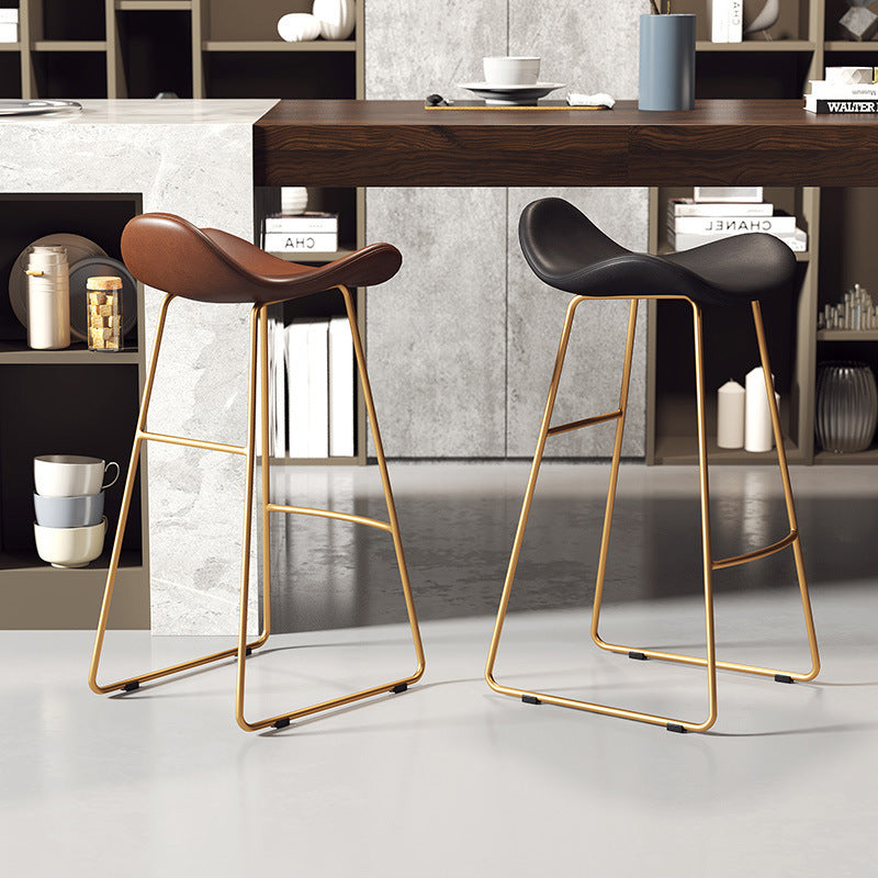 Scandinavian Leather Iron Triangle Bar Stool — Black / Black