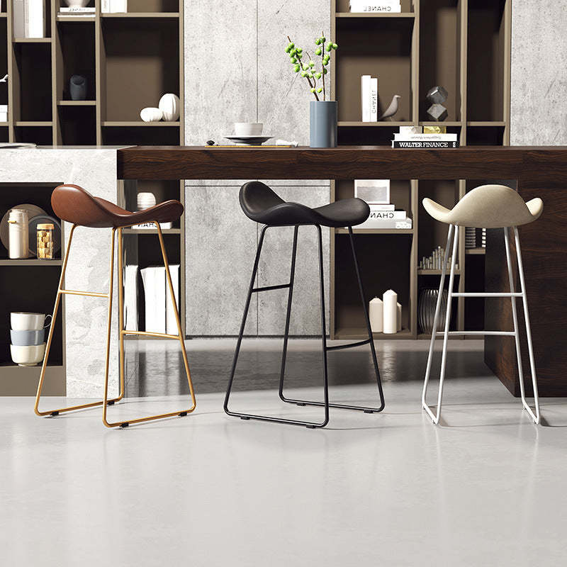 Scandinavian Leather Iron Triangle Bar Stool — White / Black
