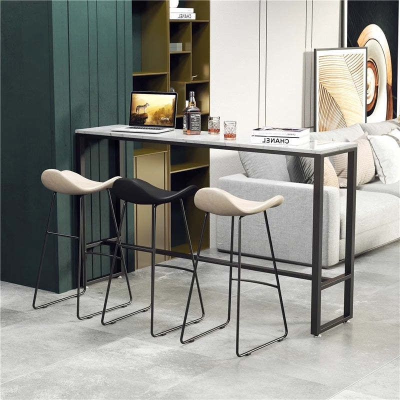 Scandinavian Leather Iron Triangle Bar Stool — Black / White