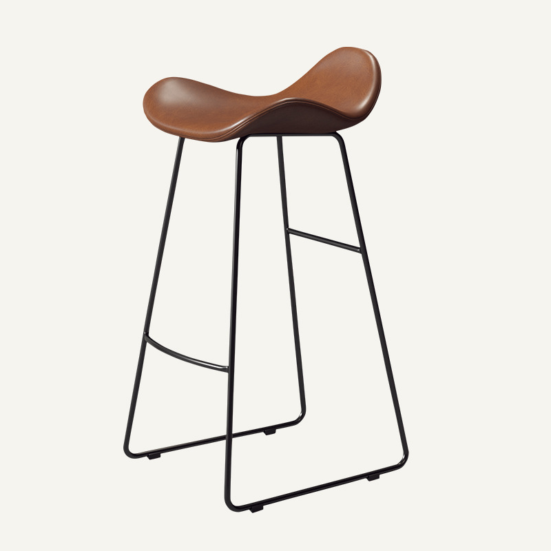Scandinavian Leather Iron Triangle Bar Stool — Black / Gold