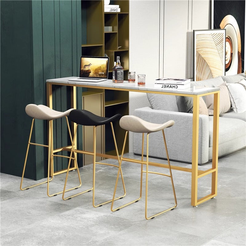 Scandinavian Leather Iron Triangle Bar Stool — Brown / White