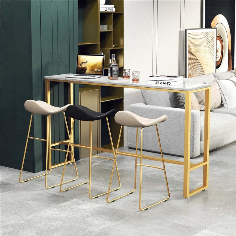 Scandinavian Leather Iron Triangle Bar Stool — Brown / White