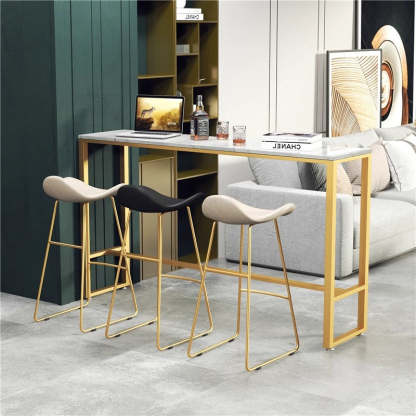 Scandinavian Leather Iron Triangle Bar Stool — Brown / White