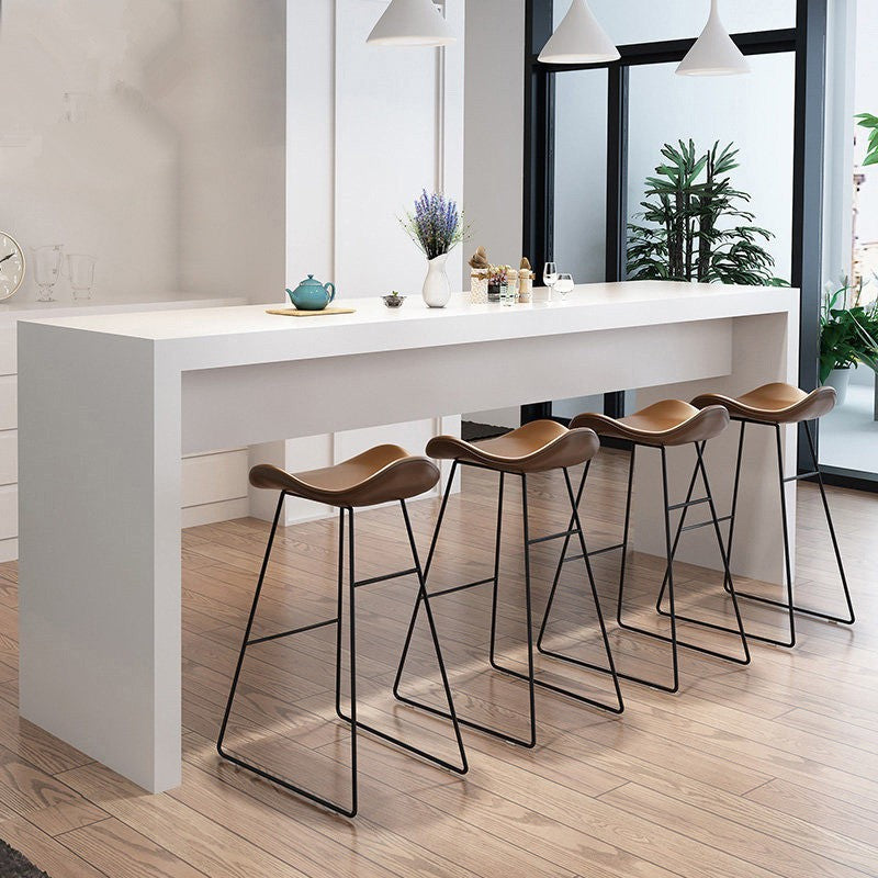 Scandinavian Leather Iron Triangle Bar Stool — Brown / Black
