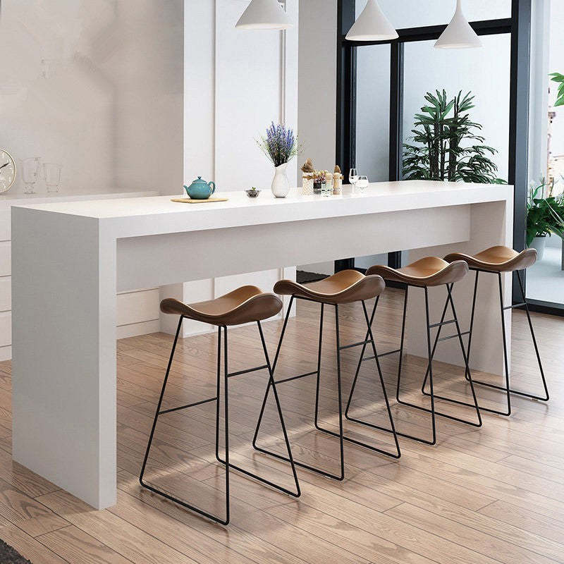 Scandinavian Leather Iron Triangle Bar Stool — Brown / Black