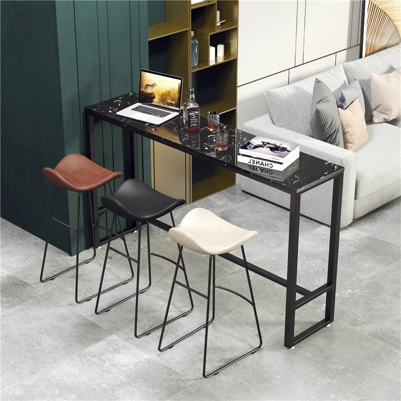 Scandinavian Leather Iron Triangle Bar Stool — Black / White