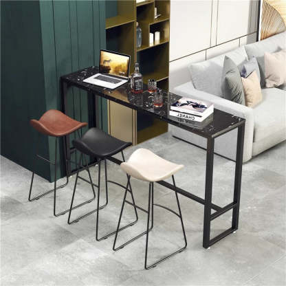Scandinavian Leather Iron Triangle Bar Stool — Black / White