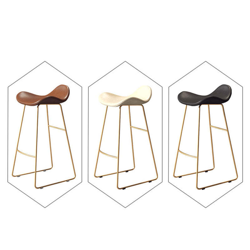 Scandinavian Leather Iron Triangle Bar Stool — White / Gold