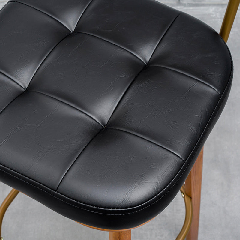 Industrial Wood Leather Square Bar Stool — White Seat + Wood Frame