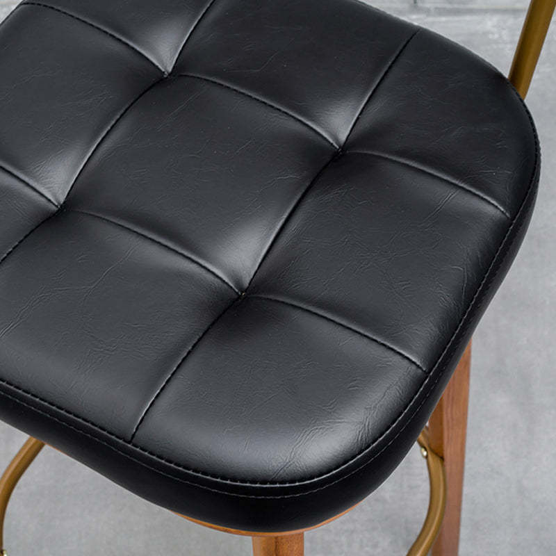 Industrial Wood Leather Square Bar Stool — White Seat + Wood Frame