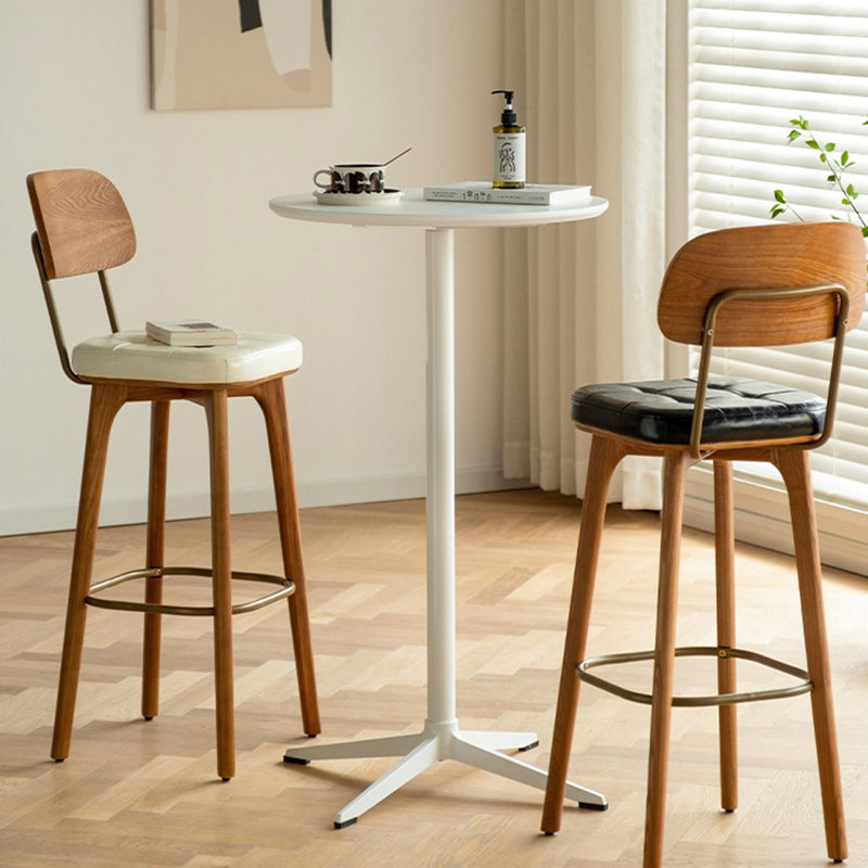 Industrial Wood Leather Square Bar Stool — Black Seat + Walnut Frame