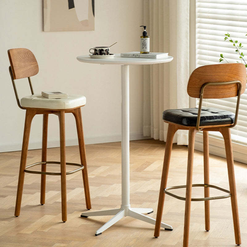 Industrial Wood Leather Square Bar Stool — Black Seat + Walnut Frame