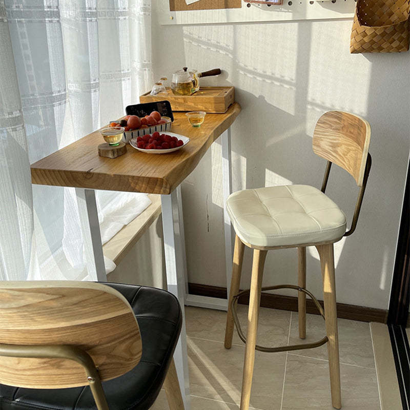 Industrial Wood Leather Square Bar Stool — Green Seat + Wood Frame
