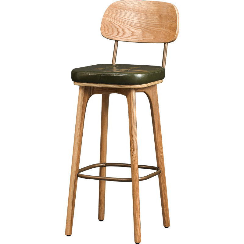 Industrial Wood Leather Square Bar Stool