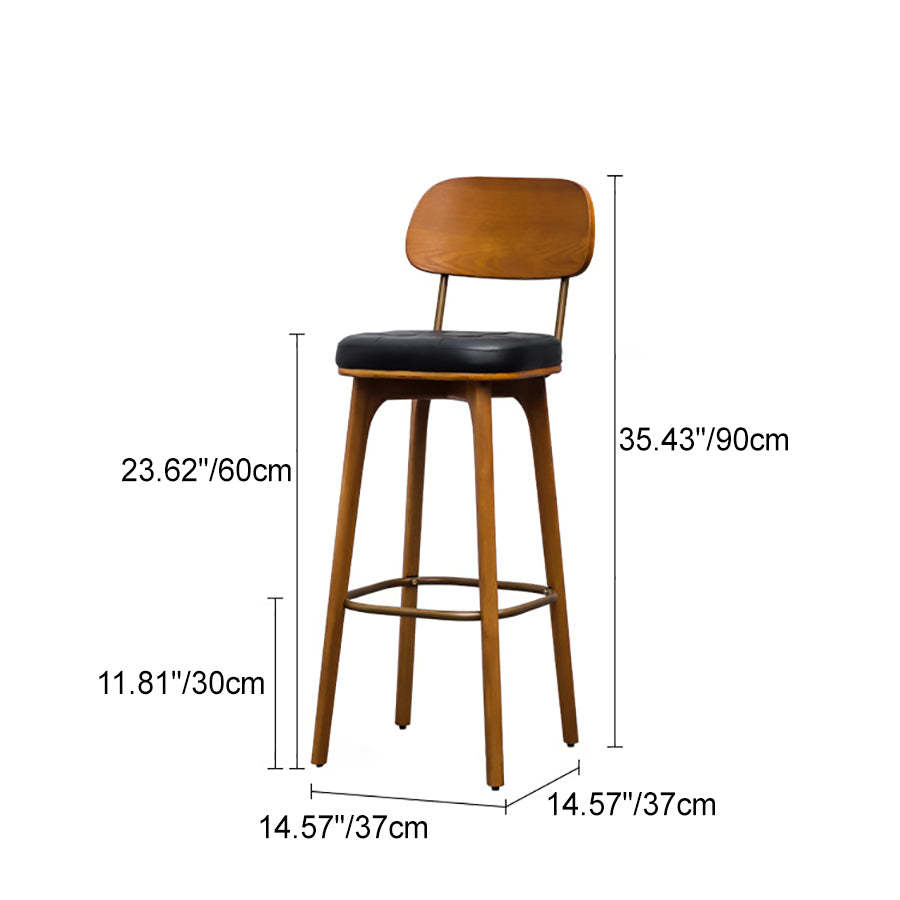 Industrial Wood Leather Square Bar Stool — Green Seat + Wood Frame