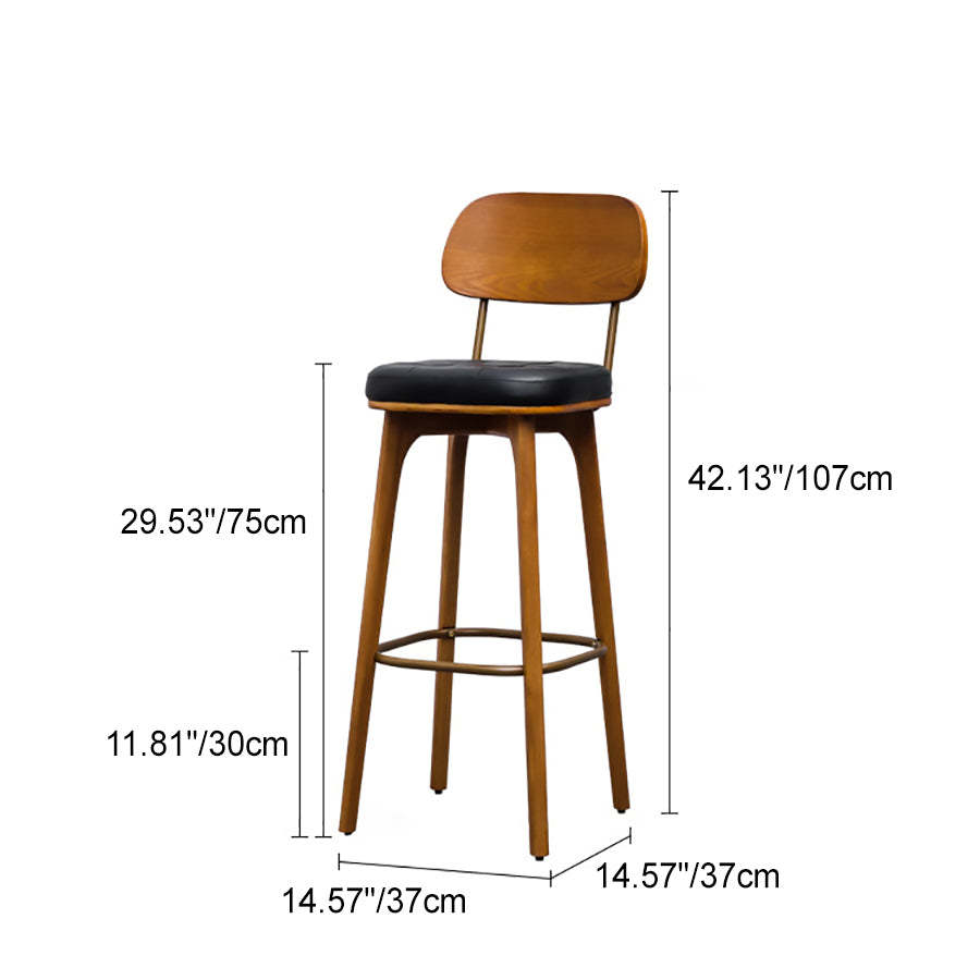 Industrial Wood Leather Square Bar Stool — White Seat + Walnut Frame