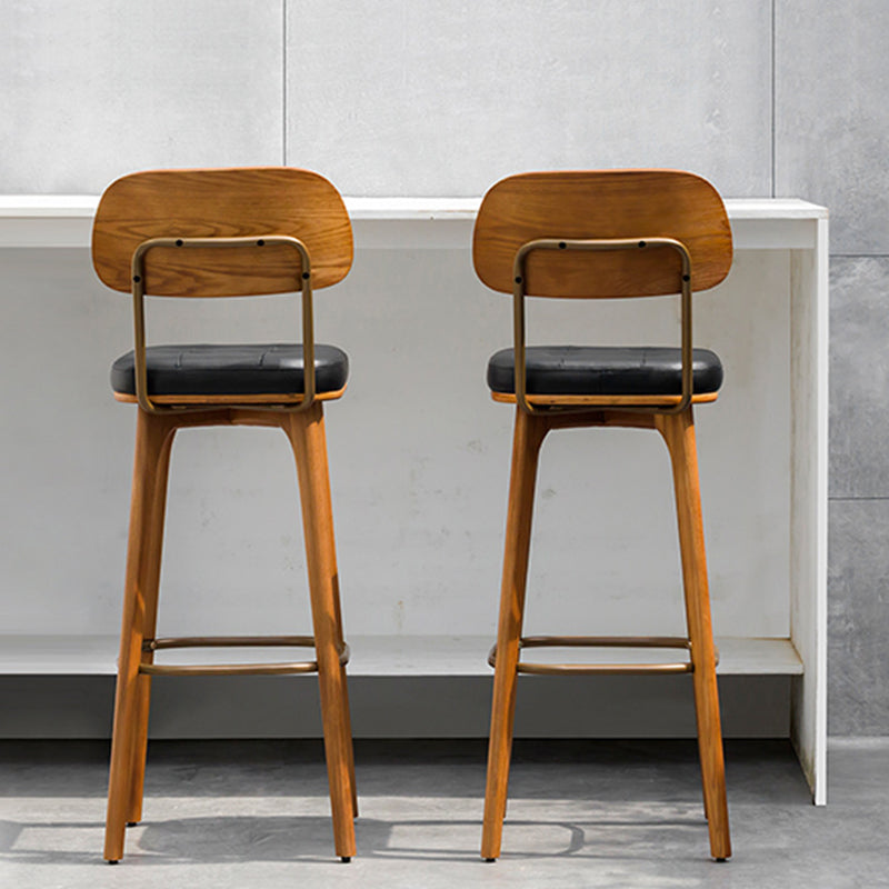Industrial Wood Leather Square Bar Stool — White Seat + Walnut Frame