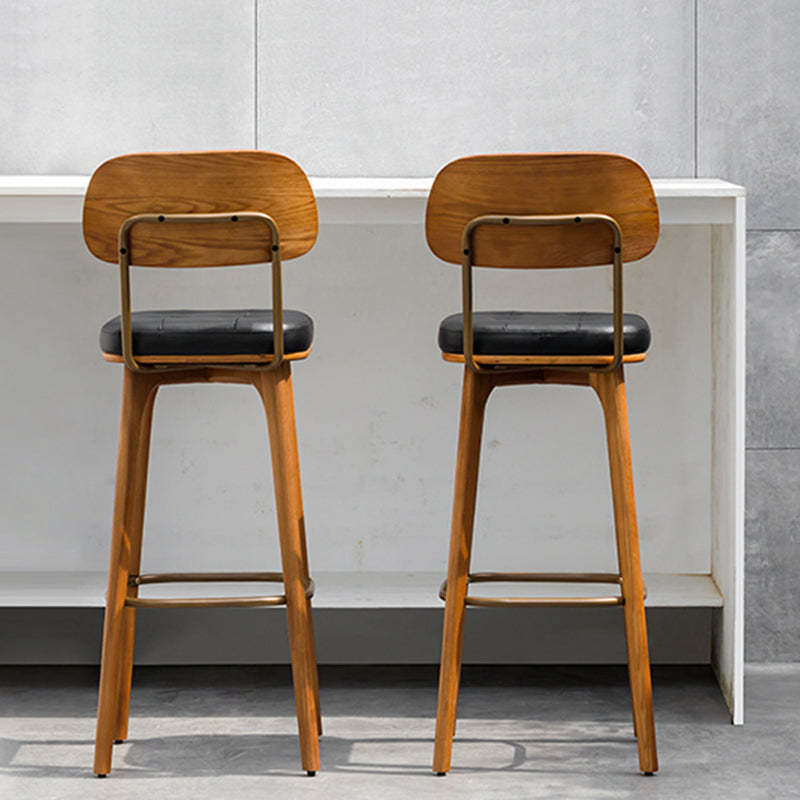 Industrial Wood Leather Square Bar Stool — White Seat + Walnut Frame