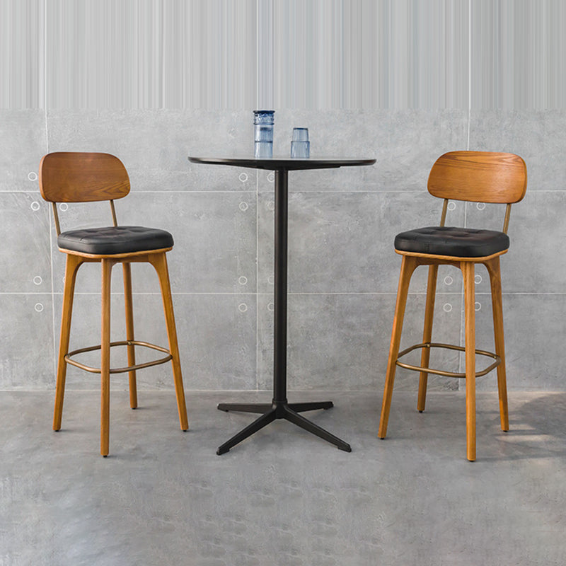 Industrial Wood Leather Square Bar Stool — White Seat + Walnut Frame