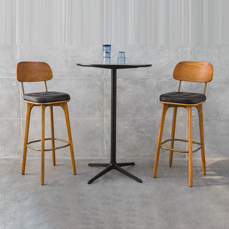 Industrial Wood Leather Square Bar Stool — White Seat + Walnut Frame