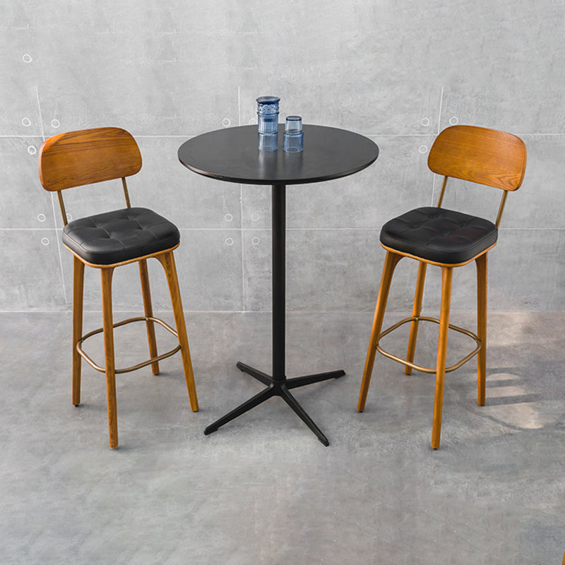 Industrial Wood Leather Square Bar Stool — White Seat + Wood Frame