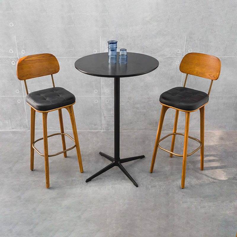 Industrial Wood Leather Square Bar Stool — White Seat + Wood Frame