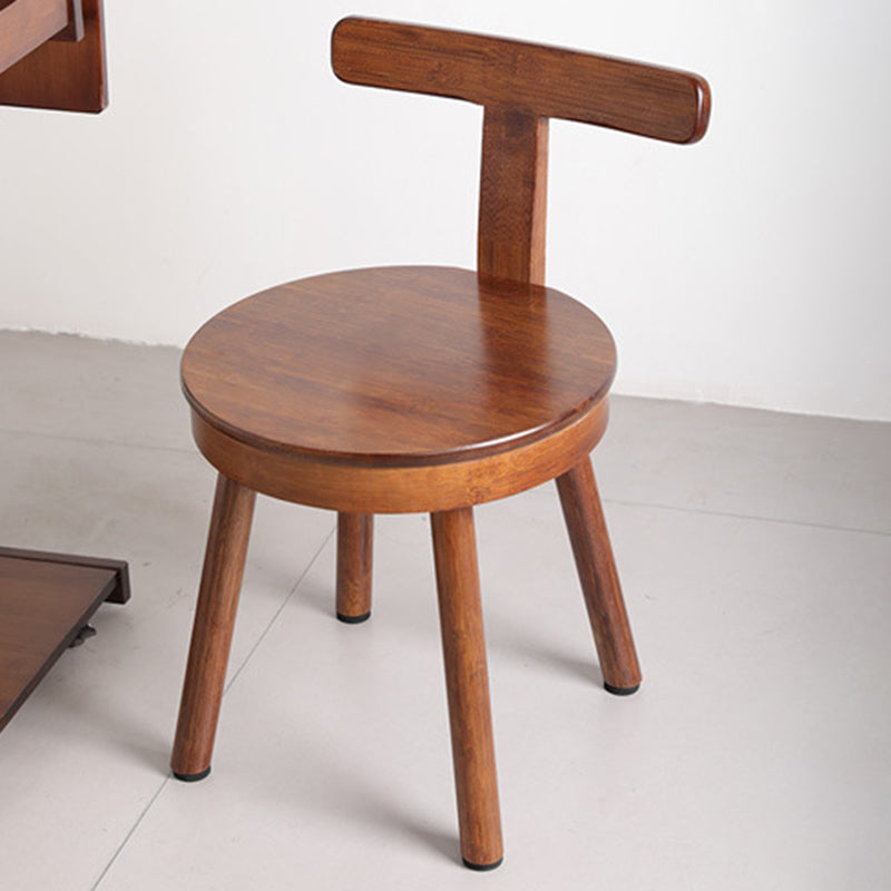 Retro Nanmu Bamboo Round Swivel Low Stool — Walnut