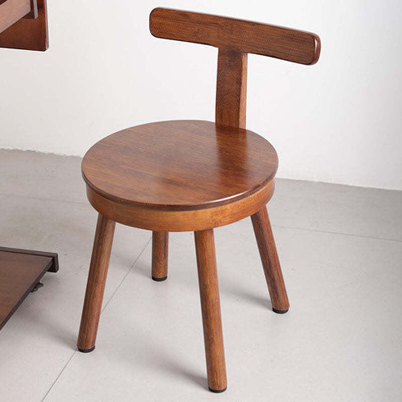 Retro Nanmu Bamboo Round Swivel Low Stool — Walnut