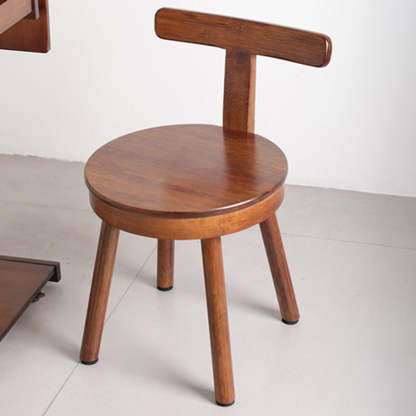Retro Nanmu Bamboo Round Swivel Low Stool — Walnut