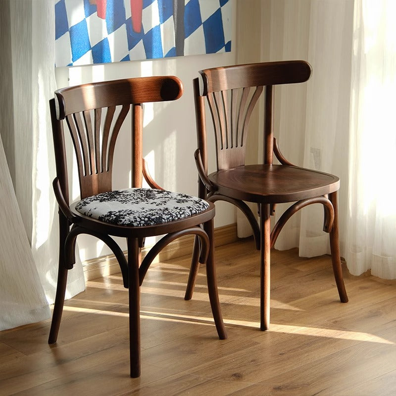 Retro Beech Wood Fabric Rattan Leather Dining Chair