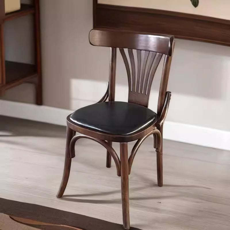 Wood leather retro beech dining chairs & benches — Genuine Leather / Walnut