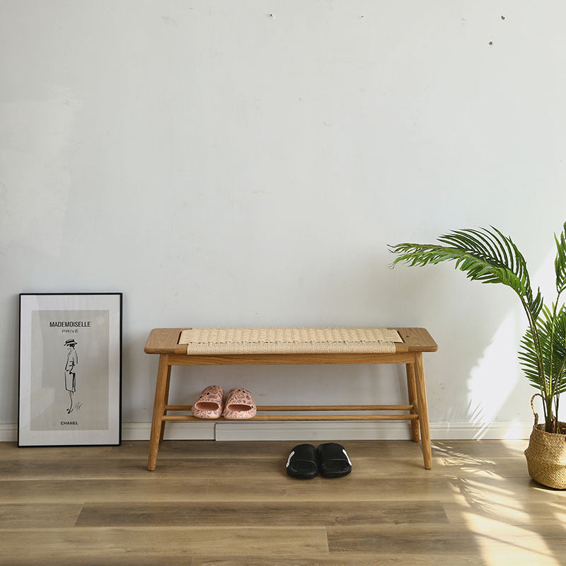Nordic Oak Cherry Wood Cord 2-Tier Rectangular Bench — Without Hanging Rack / Wood - Cherry Wood