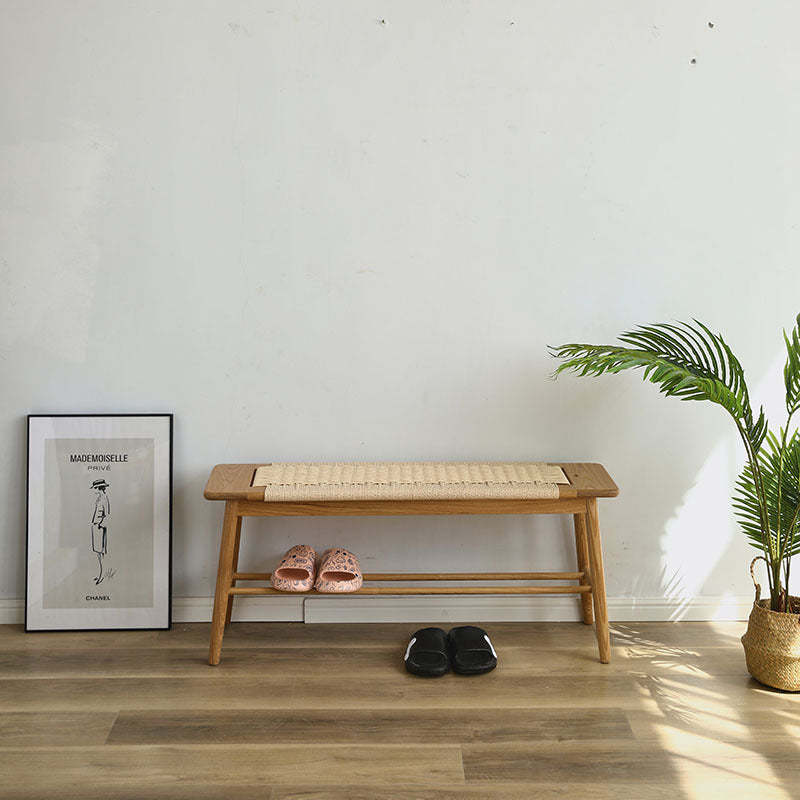 Nordic Oak Cherry Wood Cord 2-Tier Rectangular Bench — Without Hanging Rack / Wood - Cherry Wood