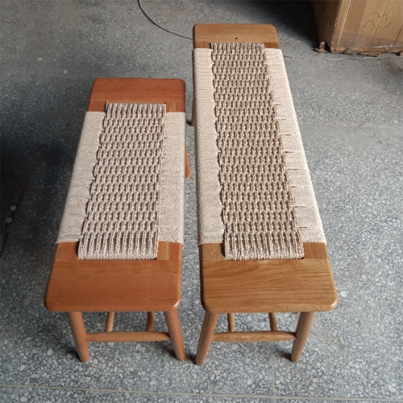 Nordic Oak Cherry Wood Cord 2-Tier Rectangular Bench