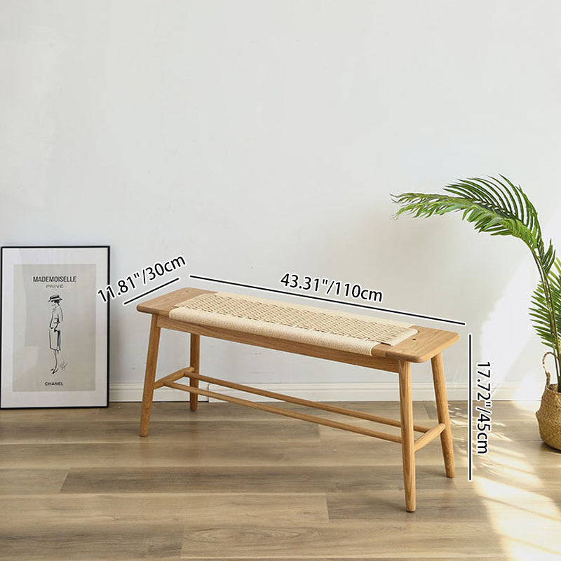 Nordic Oak Cherry Wood Cord 2-Tier Rectangular Bench — With Hanging Rack / Wood - Cherry Wood