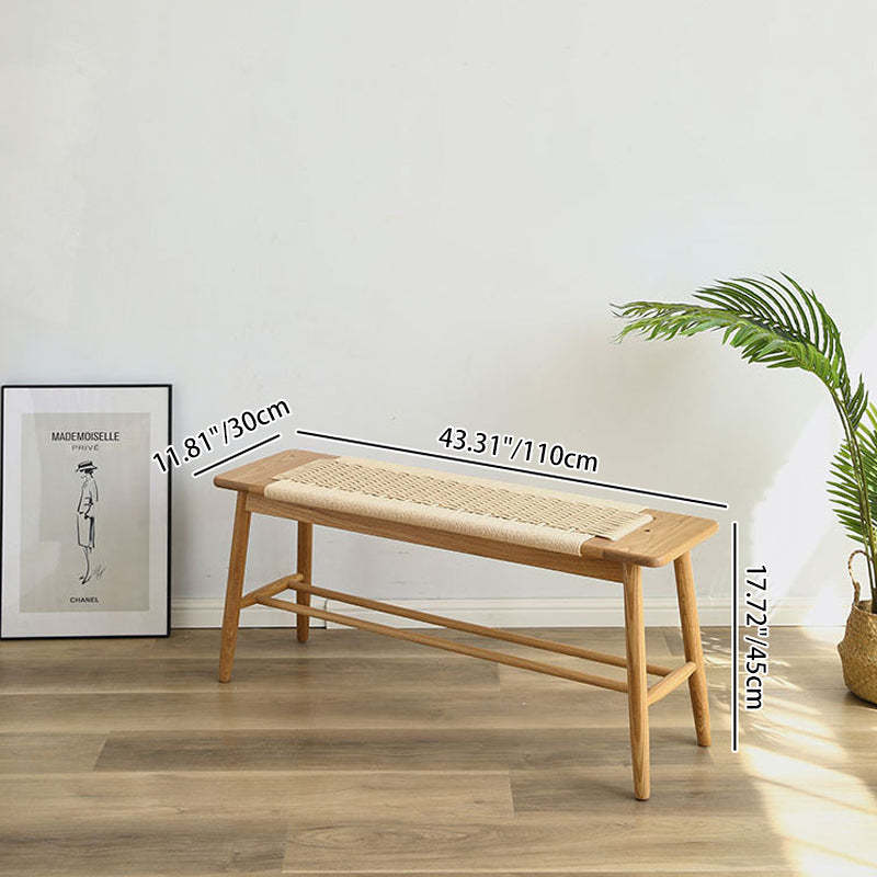 Nordic Oak Cherry Wood Cord 2-Tier Rectangular Bench — With Hanging Rack / Wood - Cherry Wood