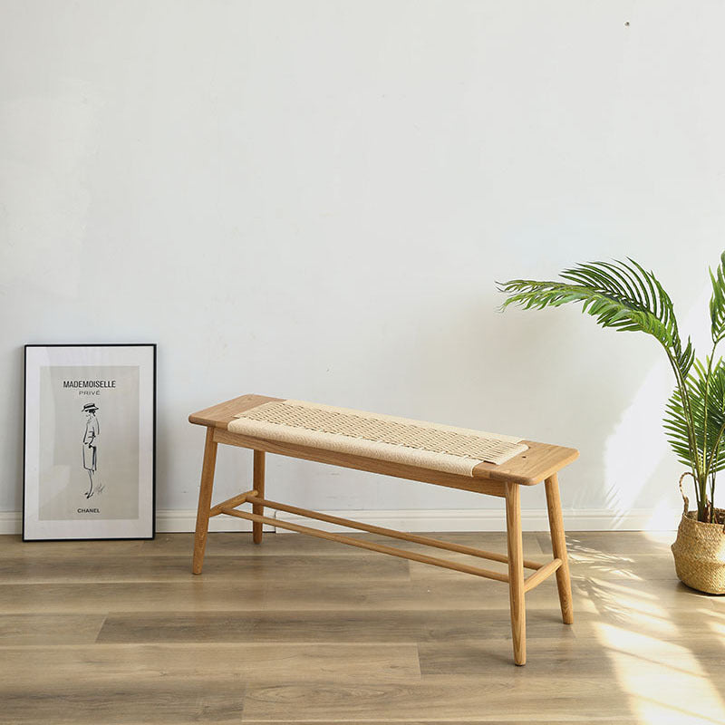 Nordic Oak Cherry Wood Cord 2-Tier Rectangular Bench — Without Hanging Rack / Wood - Cherry Wood