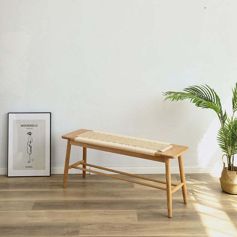 Nordic Oak Cherry Wood Cord 2-Tier Rectangular Bench — Without Hanging Rack / Wood - Cherry Wood
