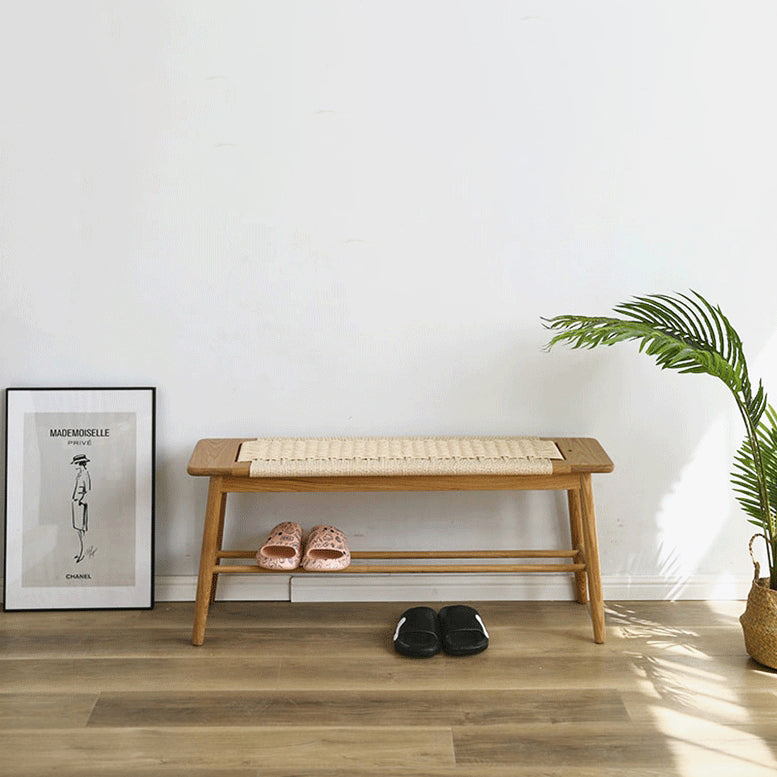 Nordic Oak Cherry Wood Cord 2-Tier Rectangular Bench — With Hanging Rack / Wood - Oak